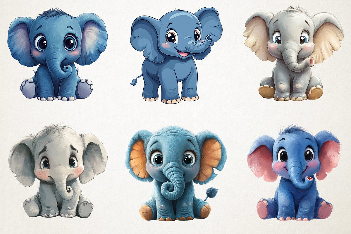Baby Elephant with Emotion Clipart B, an Illustration by RobertsArt (Photo 2 of 7)