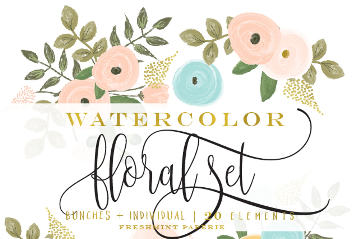 watercolor floral clipart set, a Graphic by Freshmint Paperie (Photo 1 of 3)