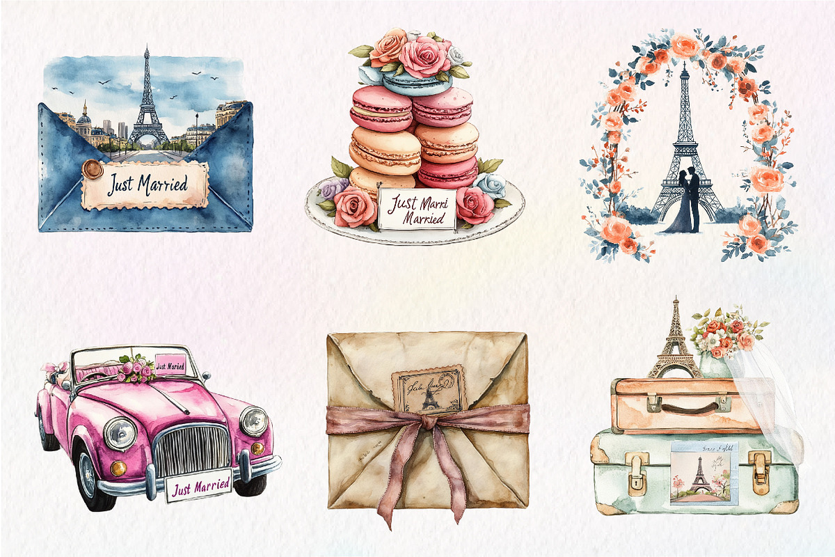 Parisian Just Married Clipart, an Illustration by CreationArt (Photo 3 of 9)
