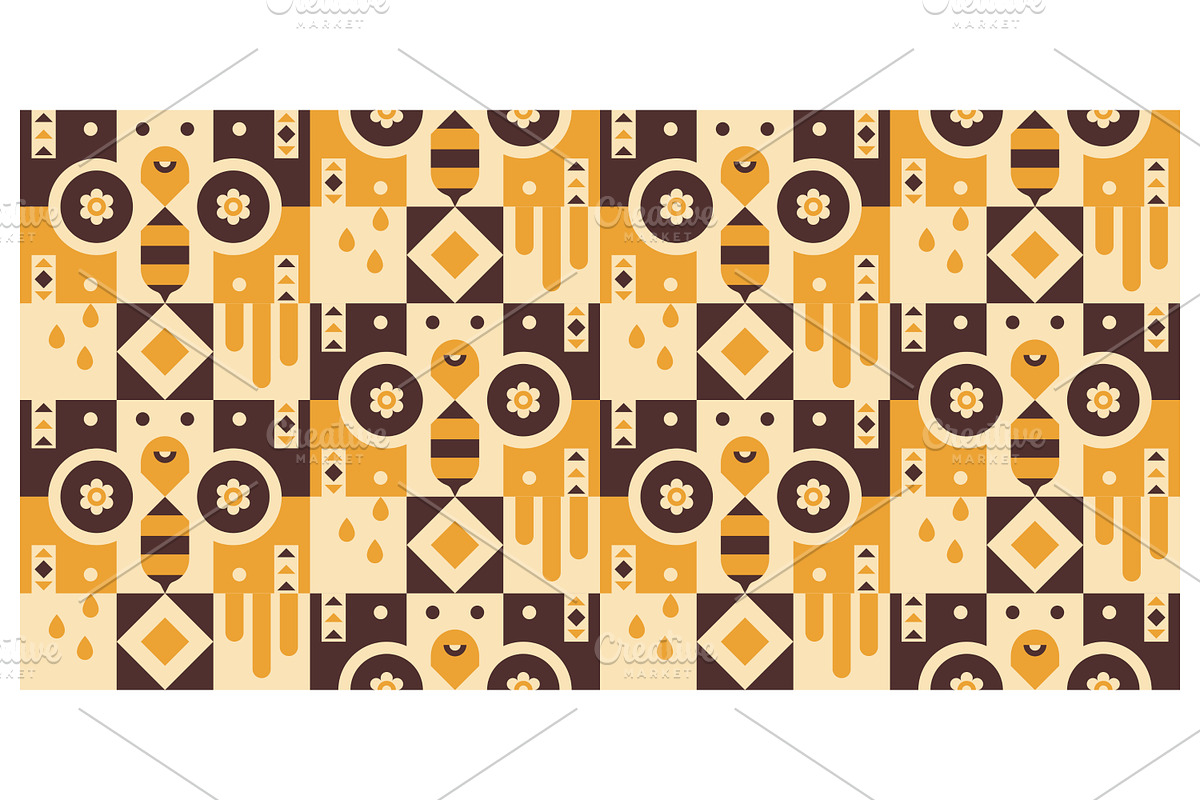 Retro Bee and Honey pattern., a Decorative Illustration by Creative Backgrounds