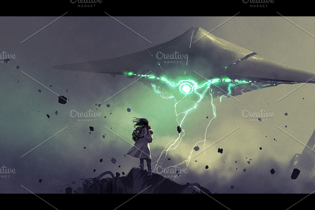 sci-fi scene digital painting, an Illustration by Grandfailure