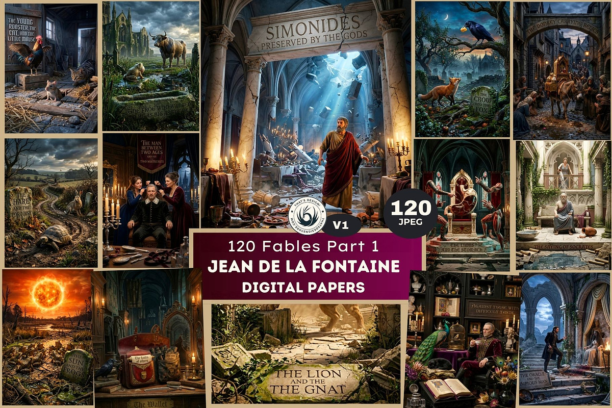 Jean De La Fontaine Fables Papers V1, an Education Illustration by ThatsDesignArt (Photo 1 of 16)