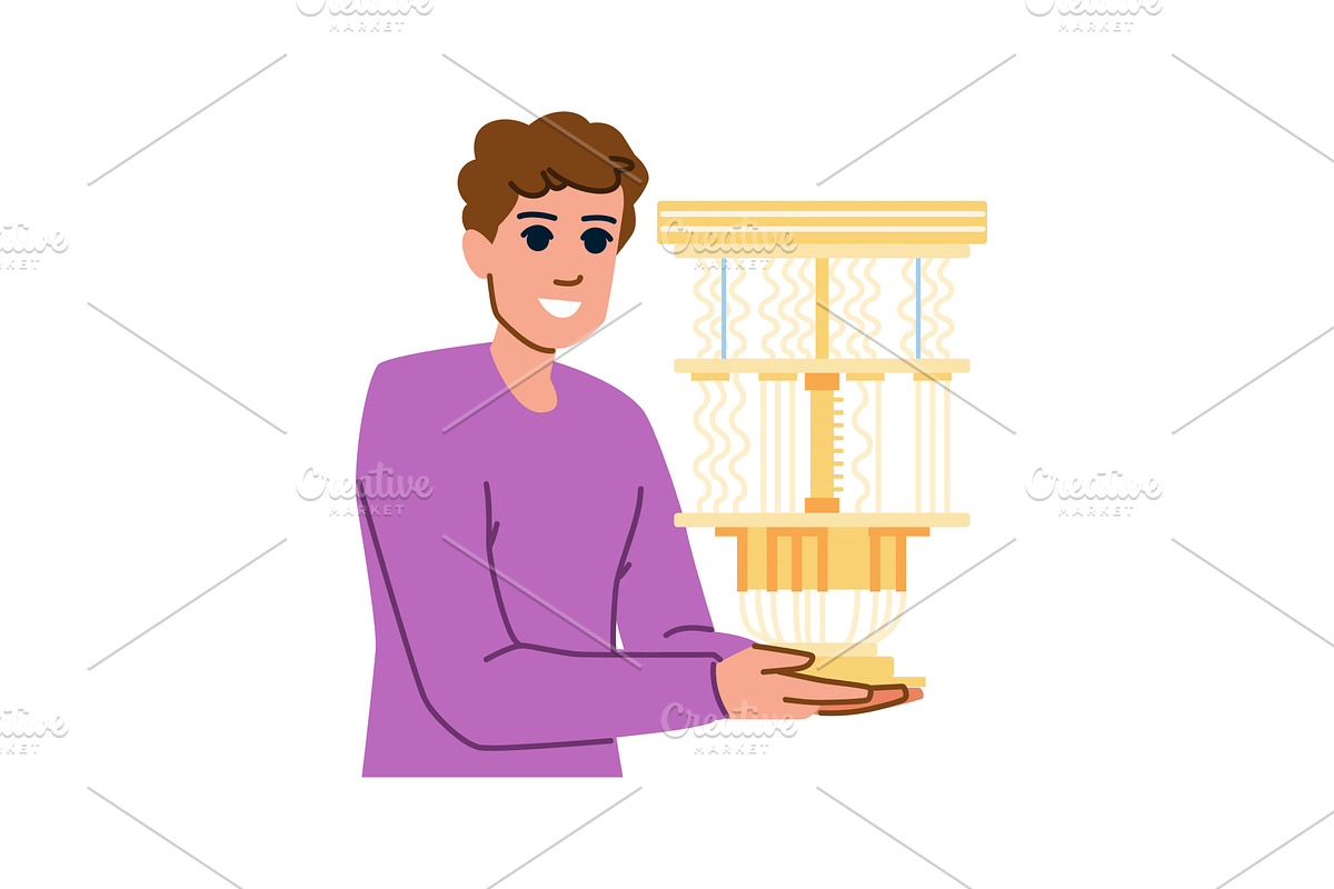 Engineer showing quantum computer, a Technology Illustration by pikepicture