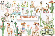 Adorable Summer Llama and Cactus, an Illustration by Designworld (Thumbnail 1 of 5)