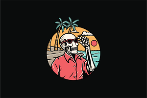 Chillin' Skeleton on the Beach, an Object Illustration by nomlimo.com