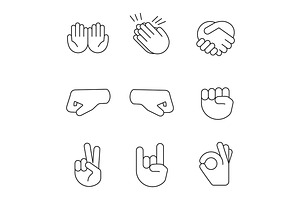 Hand gesture emojis linear icons set
