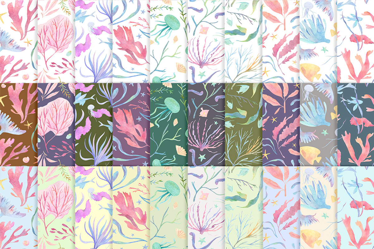 Underwater watercolor patterns, a Pattern Graphic by Piñata (Photo 4 of 8)