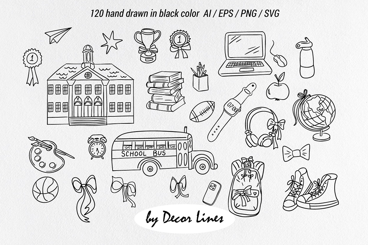 Back To School Doodles With Bows, an Education Illustration by Decor Lines (Photo 2 of 16)