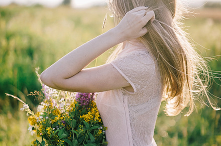 Portrait of young woman in the field stock photo containing portrait of young