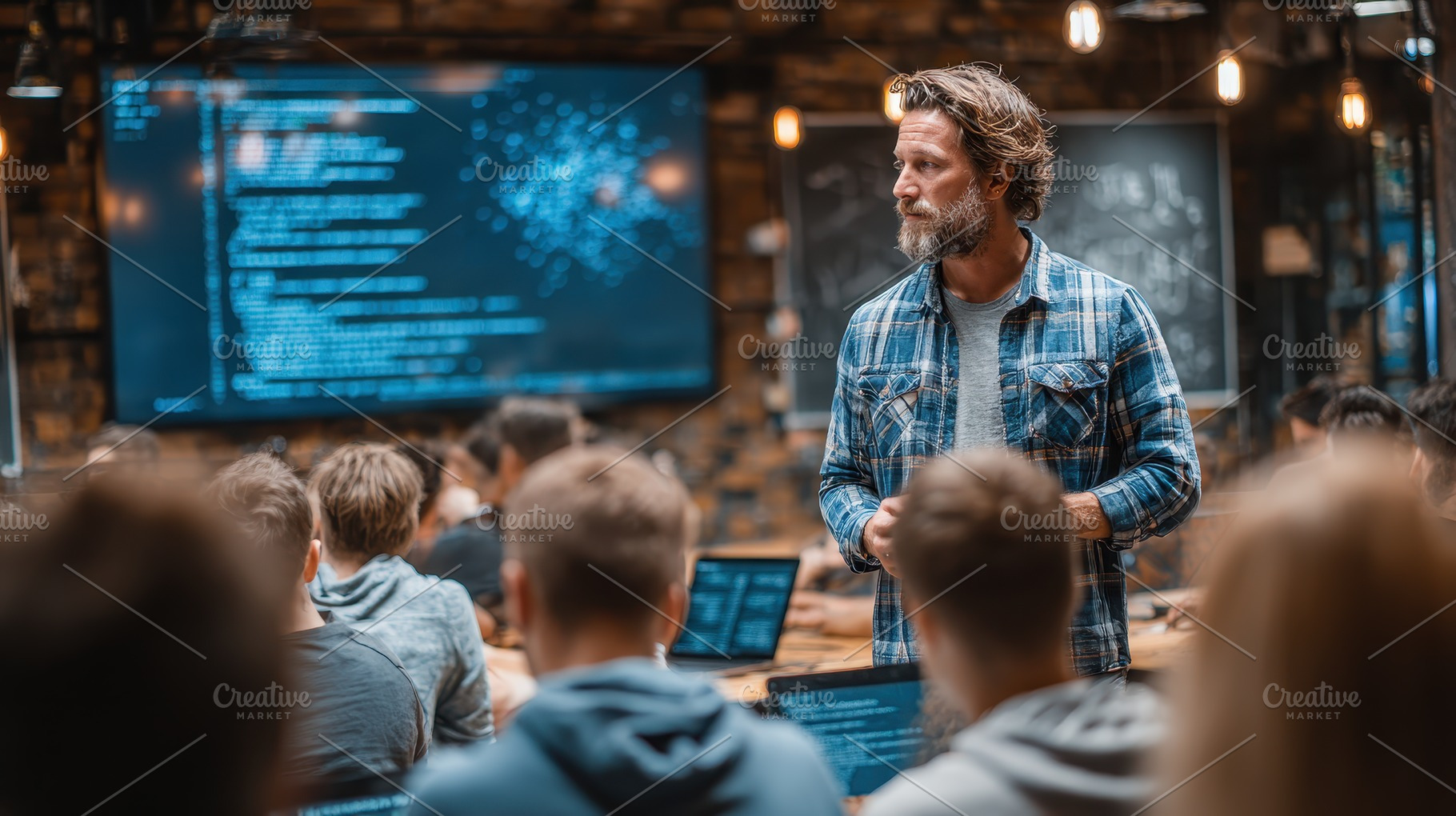 Tech instructor addressing students, a Photo by Pixeness Studio