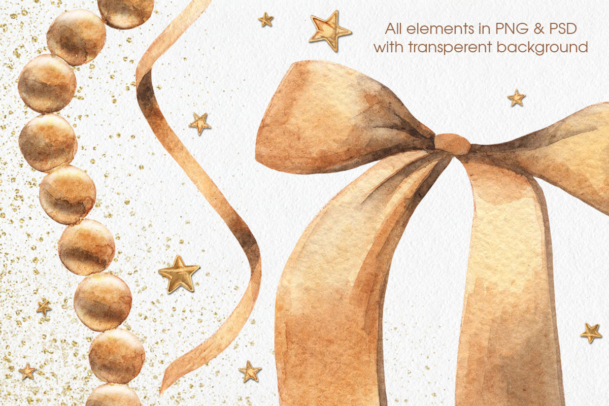 Golden Bows, Ribbons & Beads, a Decorative Illustration by Anastasia Koba (Photo 4 of 4)