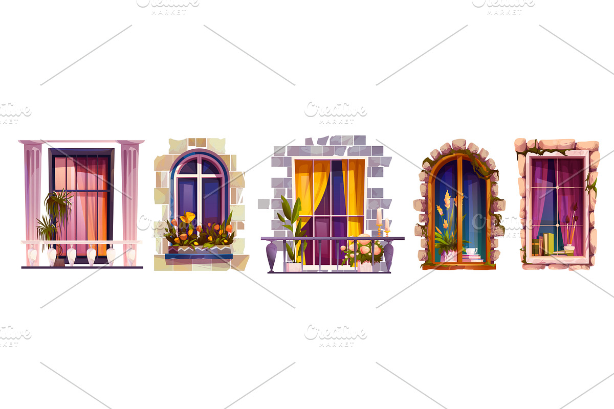 Decorative window shutter set, an Object Illustration by art PVP - market