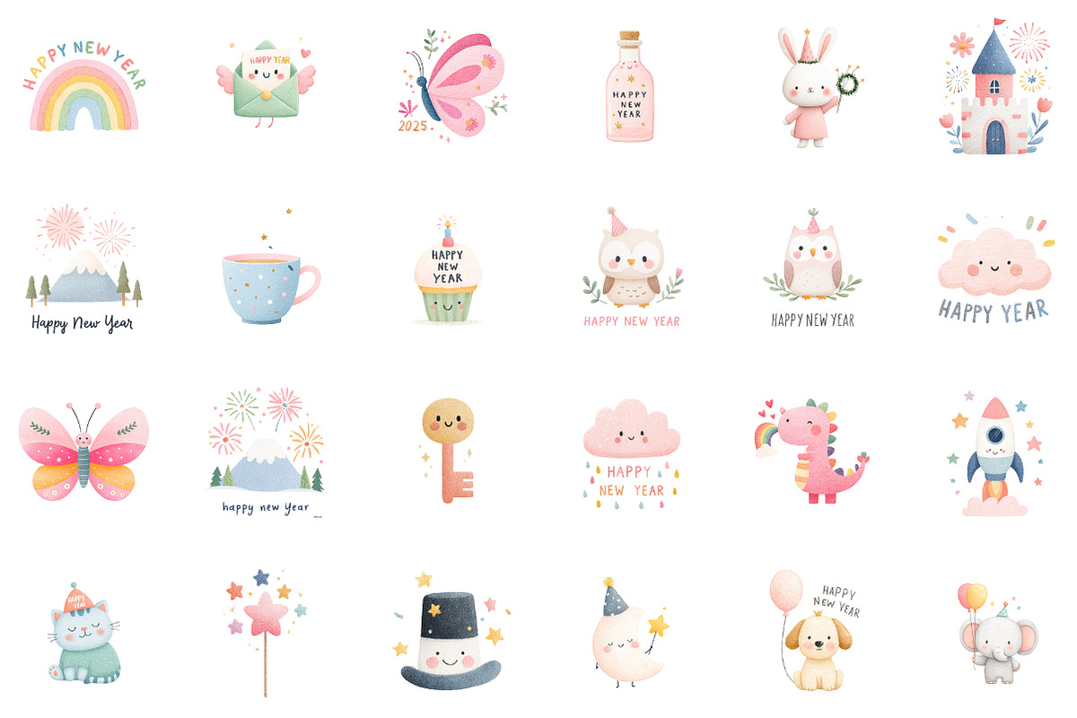 Whimsical Happy New Year Clipart, an Illustration by Sublimation Artist (Photo 2 of 6)