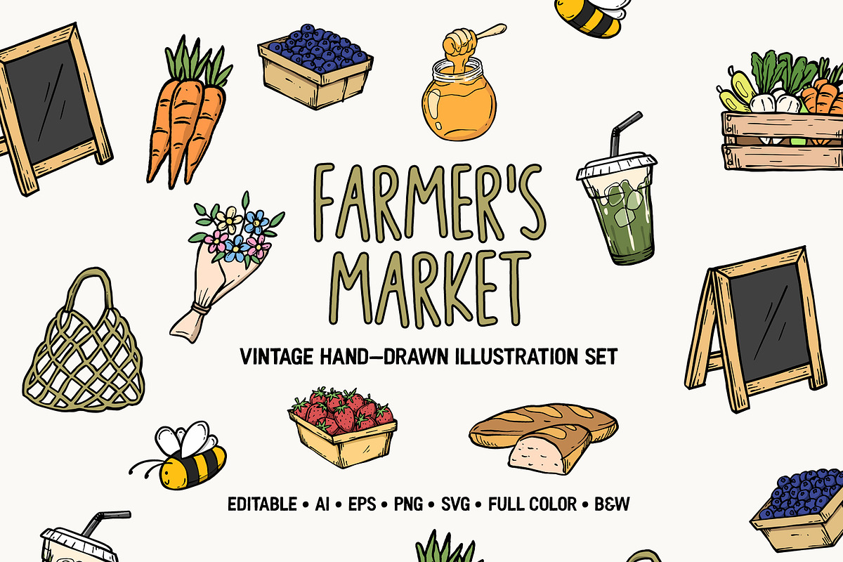 Hand Drawn Farmer's Market Clipart, a Food Illustration by Launchpad Design (Photo 1 of 2)