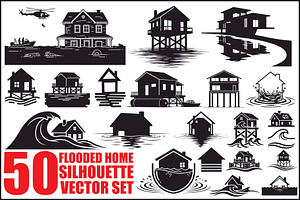 50 Flooded Home Silhouette Bundle, an Illustration by Designs_River