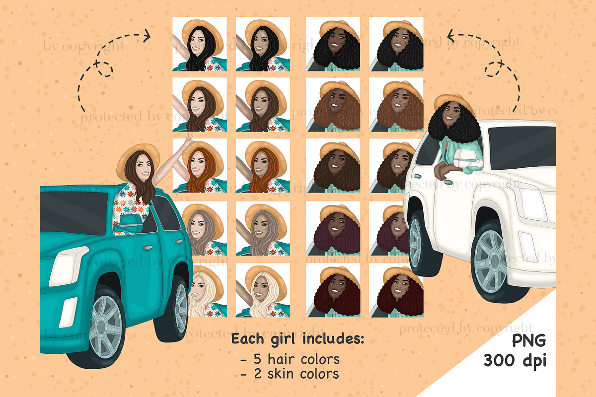 Road Trip Clipart | Summer Girl, a Person Illustration by GlamArtZhanna (Photo 3 of 5)