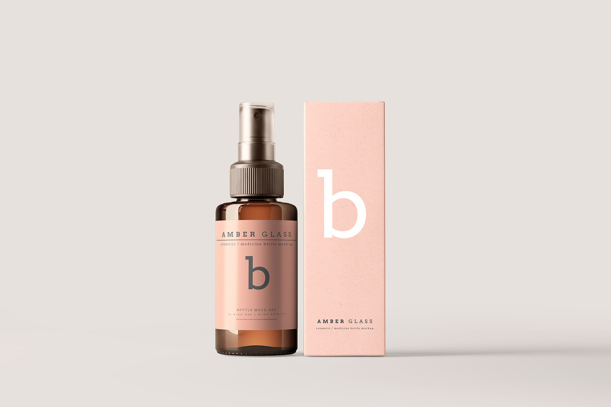 Amber Glass Spray Bottles Mockups, a Cups & Container Mockup by pmvch (Photo 3 of 20)