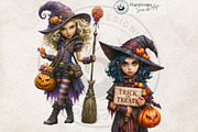Halloween Little witches Cliparts, a Seasonal Illustration by ThatsDesignArt (Thumbnail 14 of 17)