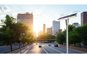 cityscape solar lights ai generated, an Industrial Photo by pikepicture