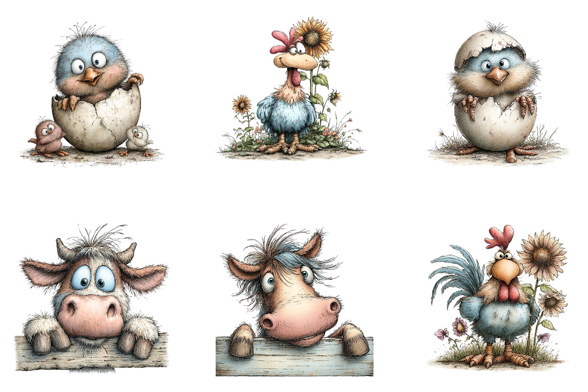Whimsical Funny Farm Animals, a Seasonal Illustration by CreationArt (Photo 4 of 5)