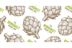 Artichoke, vegetable. Seamless, a Food Illustration by Foxys Graphic