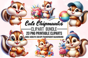 Cute Chipmunks Clipart Bundle, an Animal Illustration by Craft Nest
