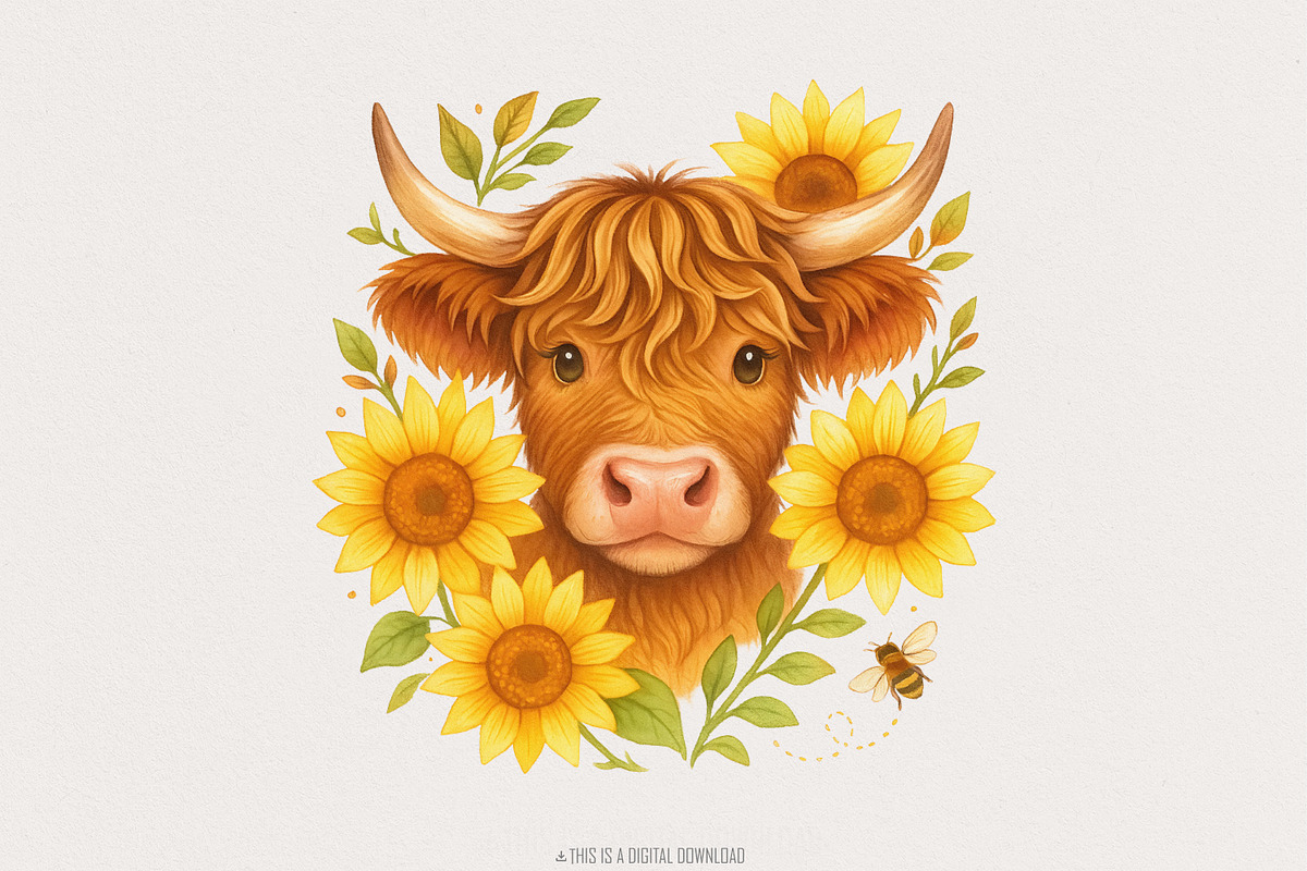 Highland Cow With Sunflowers PNG, an Illustration by SharpMarketplace (Photo 1 of 9)