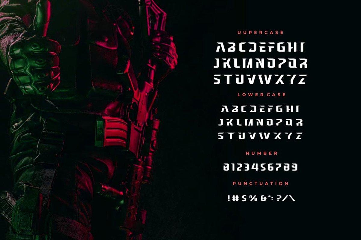 Brigade Modern Techno Military Font, a Script Font by Rupture (Photo 3 of 4)
