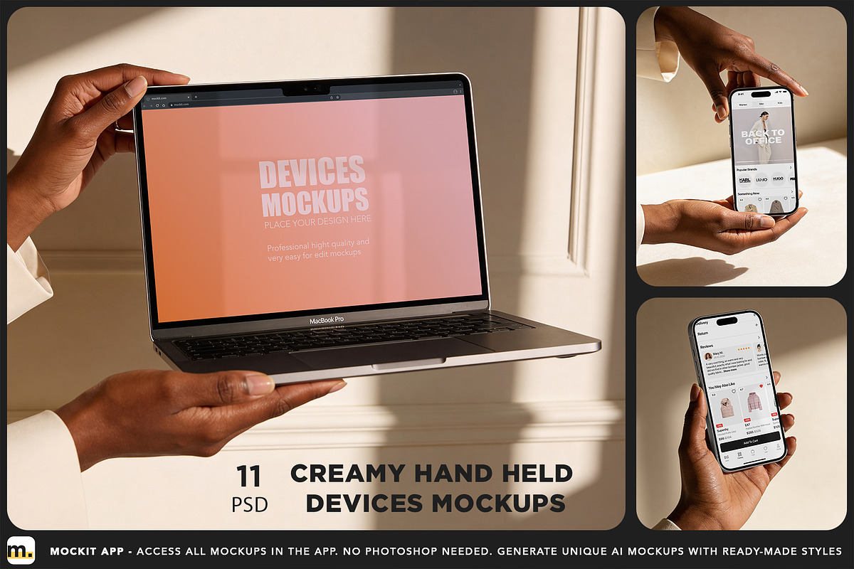 Hand Held Creamy Devices Mockups, a Device Mockup by Dikarte.Store (Photo 1 of 10)