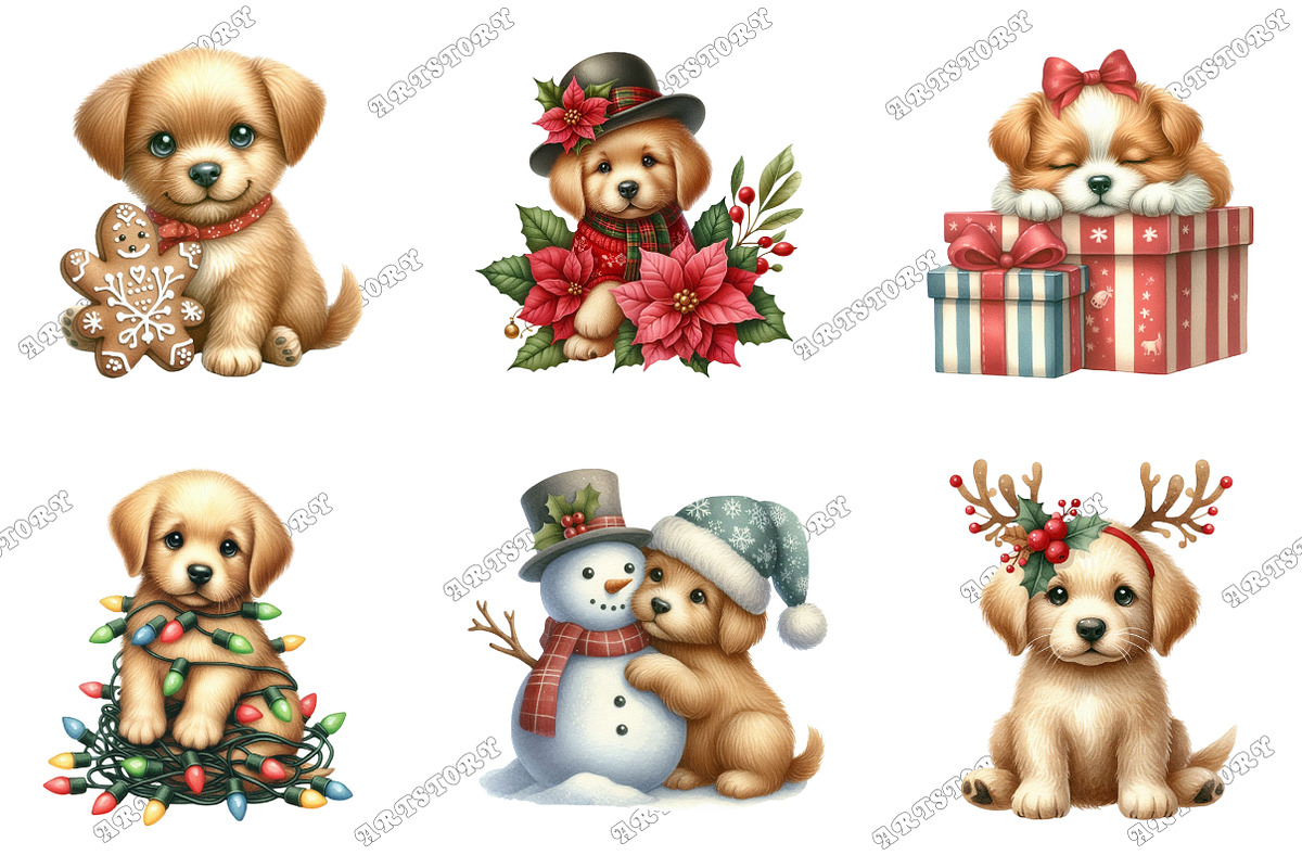 Cute Christmas Festive Puppies Clipa, an Illustration by designcity5 (Photo 3 of 5)