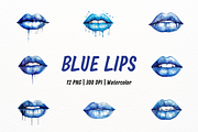 Glossy Blue Watercolor Lips, an Object Illustration by New-School-Wave (Thumbnail 1 of 5)