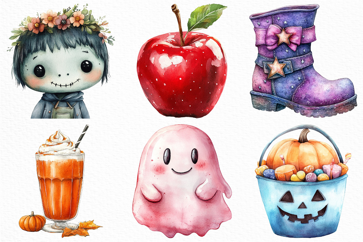 Watercolor Hand Drawn Cute Halloween, an Illustration by Craft Nest (Photo 5 of 6)