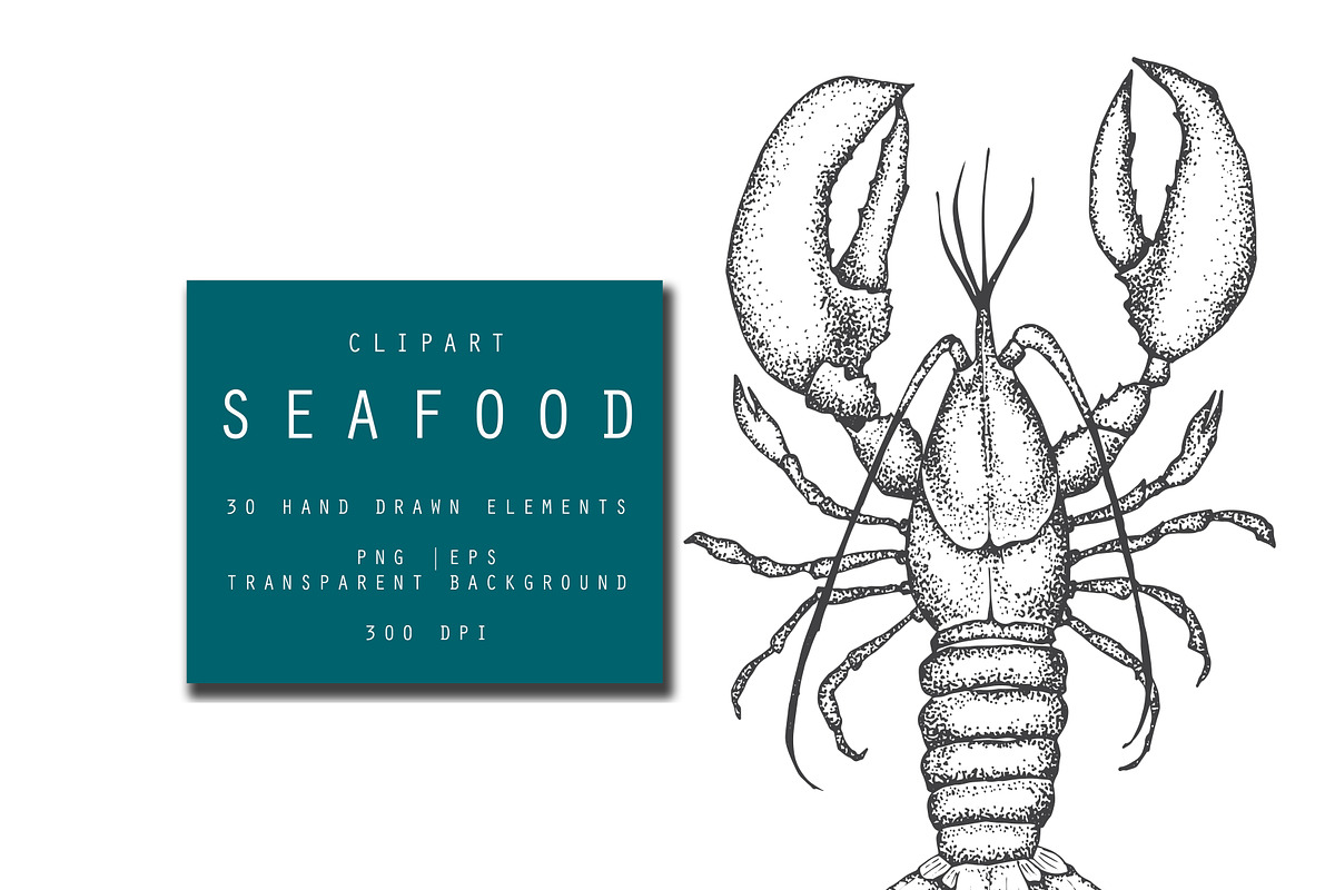Seafood hand drawn clip art., an Object Graphic by Hand drawn Boutique (Photo 5 of 7)