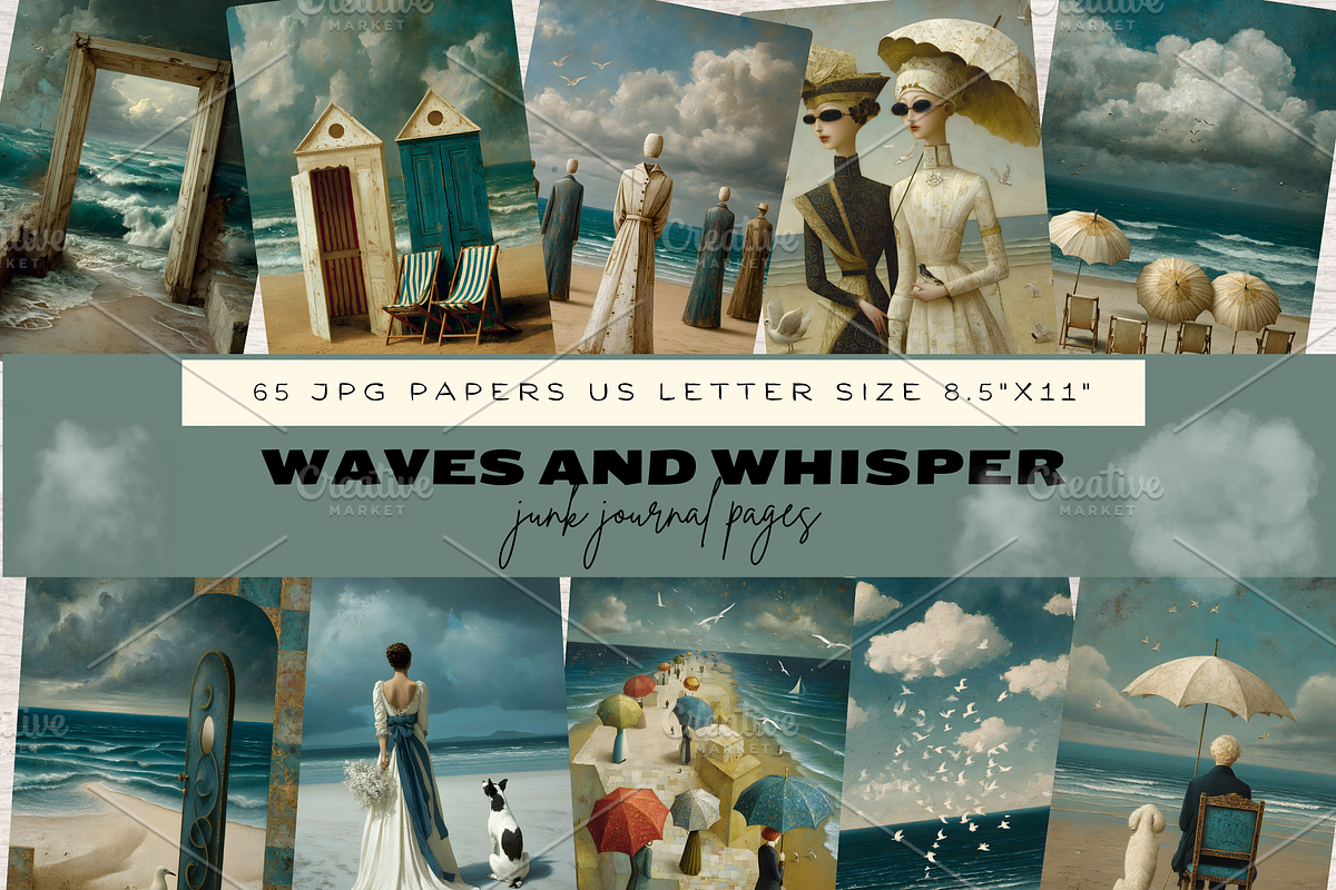 WAVES AND WHISPERS BEACH JUNK JOURNA, a Decorative Illustration by Daring Digies (Photo 1 of 9)