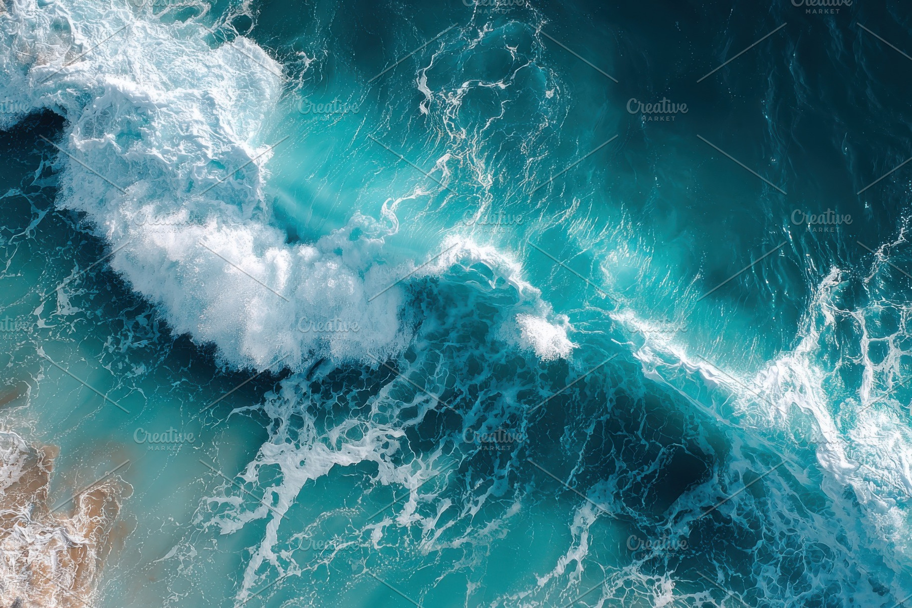 Aerial view of ocean waves crashing, a Photo by Pixeness Studio