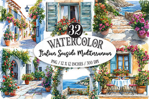 Italian Seaside Mediterranean Clipar, an Illustration by Designking