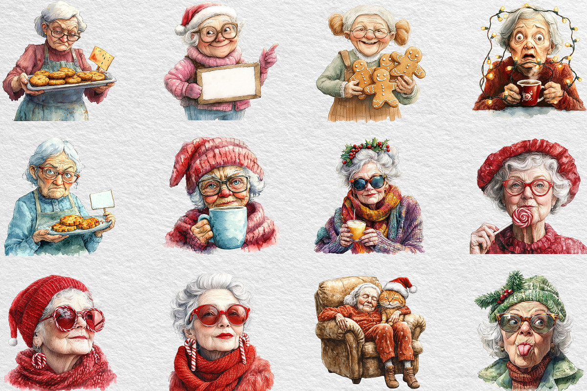 Funny Old Lady Christmas Sublimation, an Illustration by Black Bird Studio (Photo 3 of 4)