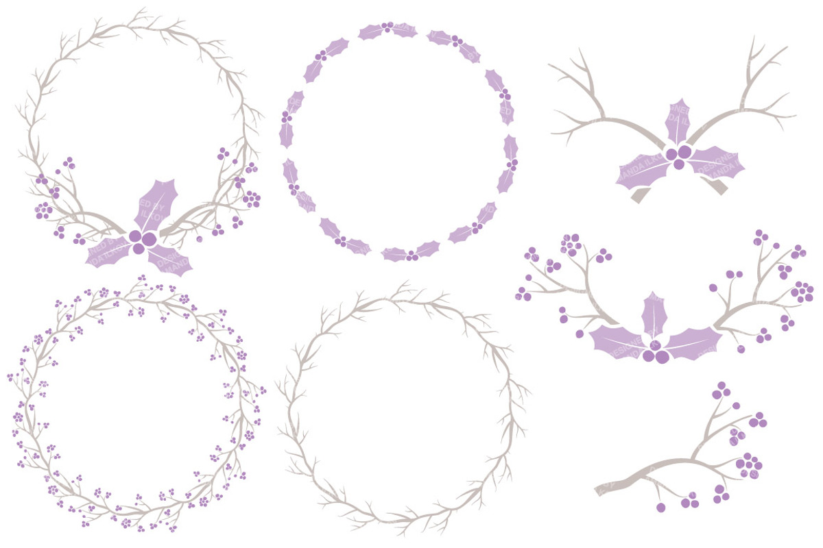 Lavender Holly Wreaths & Branches, an Illustration by Amanda Ilkov (Photo 3 of 5)