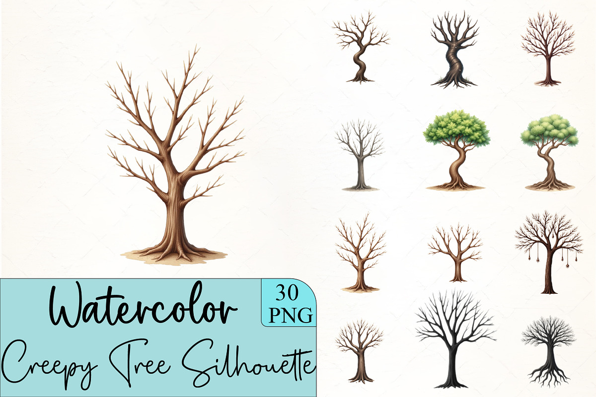 Creepy Tree Silhouette Clipart, an Illustration by CrexoraLab (Photo 1 of 5)