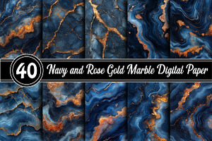 Navy and Rose Gold Marble Digital Pa, an Illustration by RobertsArt