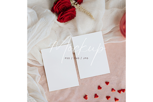 Valentine 2 Cards Mockup Roses, a Product Mockup by TatiMockup
