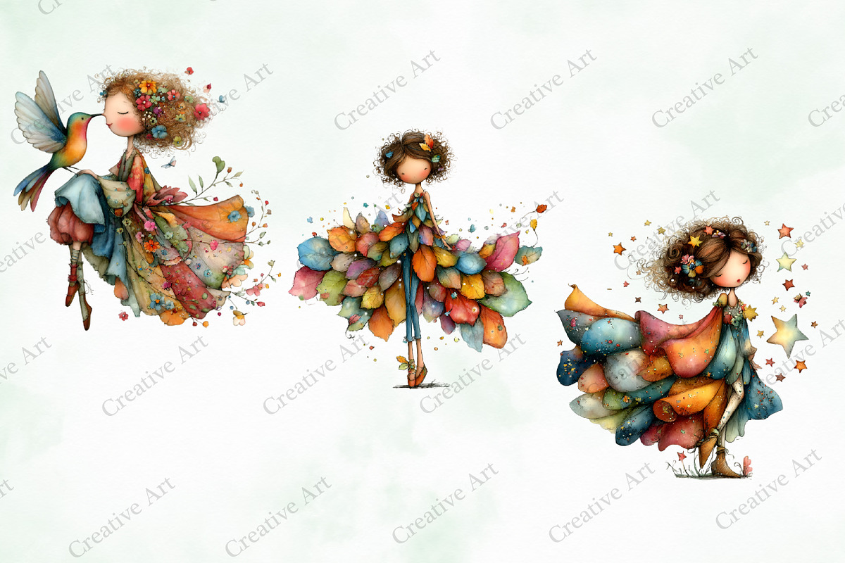 Watercolor Whimsical Fairy Clipart, an Illustration by Creative Art (Photo 8 of 11)