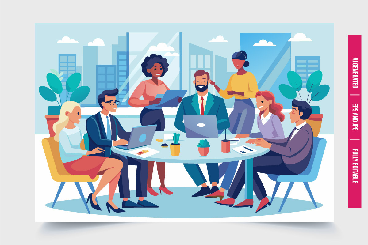 Diverse Team Meeting With Laptops, a Finance Illustration by Tanuart (Photo 2 of 3)