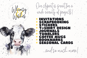 Dairy Cows Watercolor Clip Art