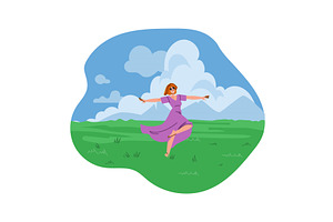 Woman dancing barefoot in green, an Illustration by pikepicture