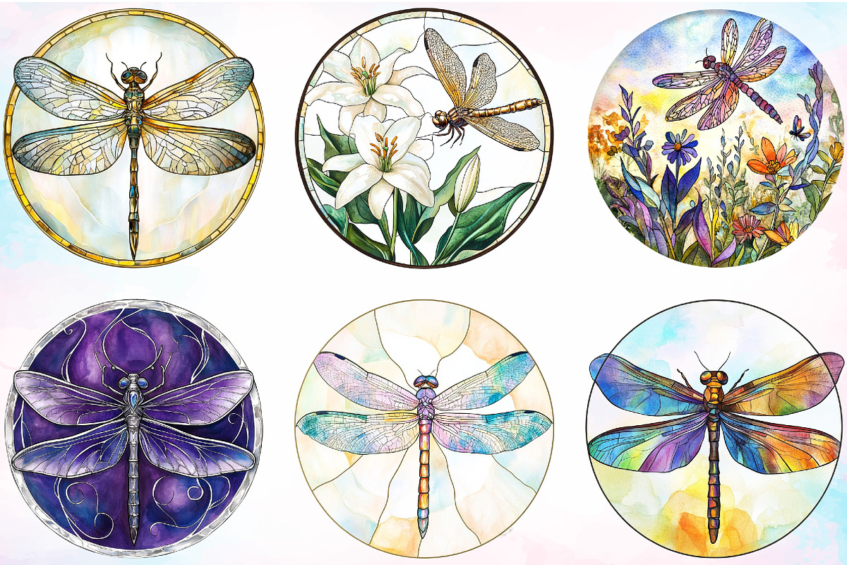 Dragonfly Stained Glass Clipart, an Illustration by Canvas Craft (Photo 2 of 5)
