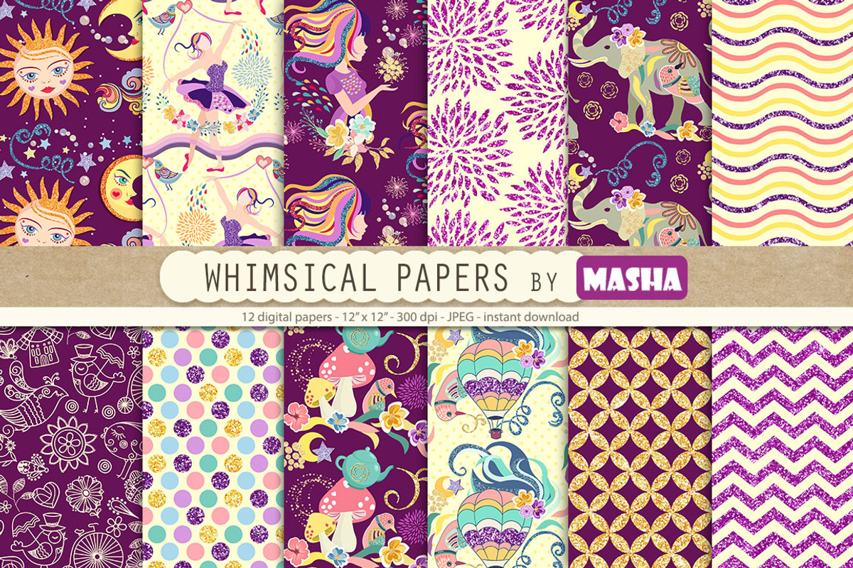 WHIMSICAL digital paper, a Pattern Graphic by Masha Studio