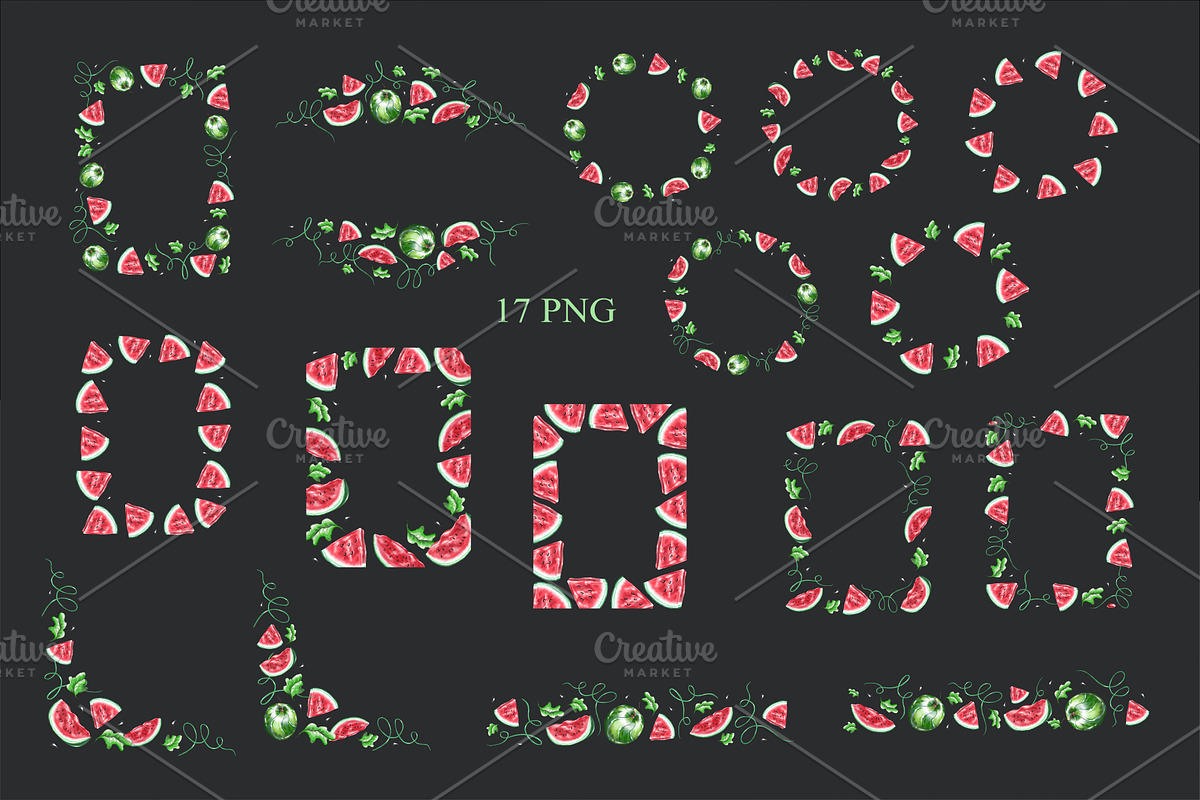 Watercolor Watermelon Frames PNG, a Food Illustration by Alena Kurian (Photo 3 of 3)