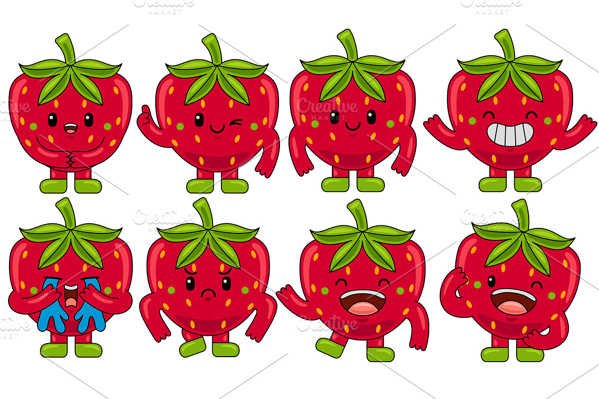 Strawberry Mascot Vector Pack, a Food Illustration by MEDZ (Photo 1 of 5)