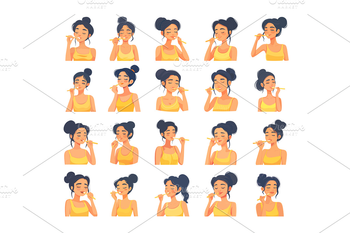 Teeth brushing girl cartoon style, an Object Illustration by Stock-Smart-Start